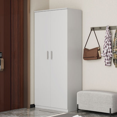 Armoire à chaussures 2 portes 80x37x183 cm décor blanc - MIKE