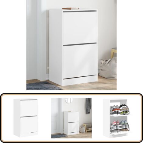Armoire à chaussures 2 tiroirs rabattables blanc 60x42x108 cm - Meuble Chaussure - Étagère Chaussure - Range Chaussures - Rangement Intérieur - Meuble Entrée