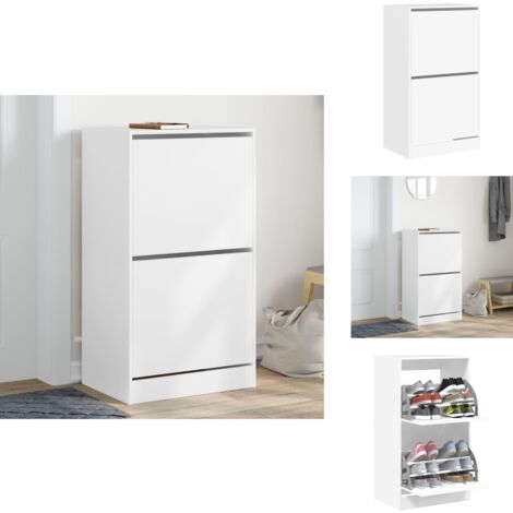 Armoire à chaussures 2 tiroirs rabattables blanc 60x42x108 cm - Meuble Chaussure - Étagère Chaussure - Range Chaussures - Rangement Intérieur - Meuble Entrée