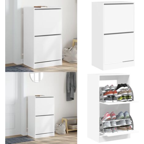 Armoire à chaussures 2 tiroirs rabattables blanc 60x42x108 cm - Meuble Chaussure - Étagère Chaussure - Range Chaussures - Rangement Intérieur - Meuble Entrée - Home & Living