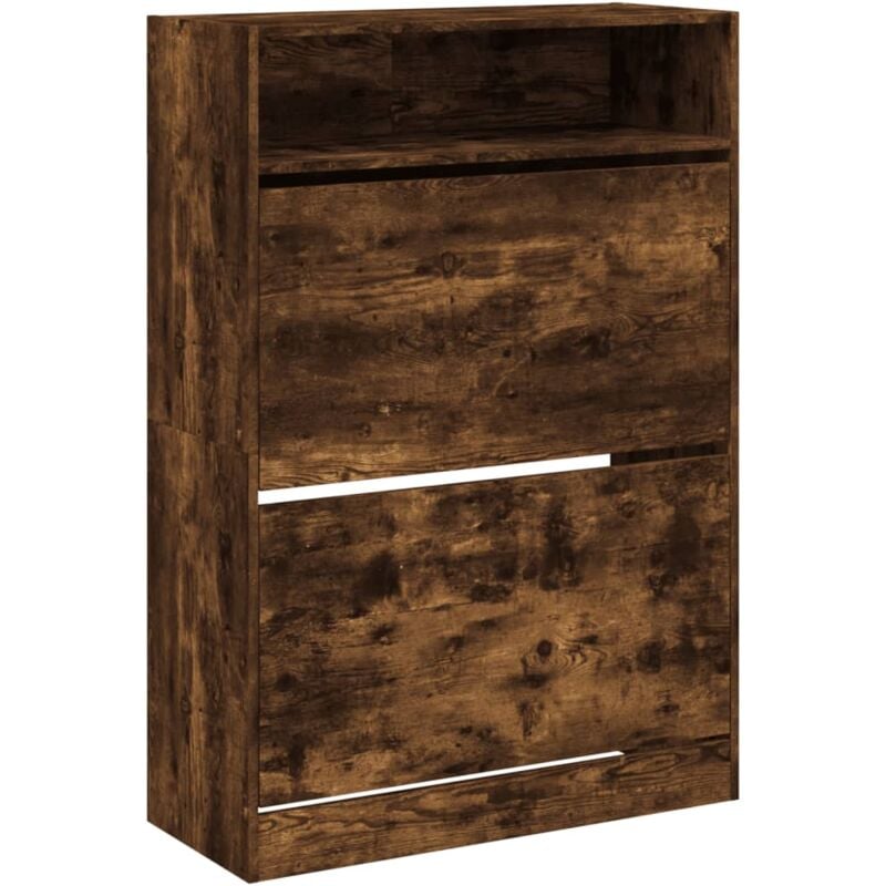 vidaXL Armoire à chaussures 2 tiroirs rabattables chêne fumé