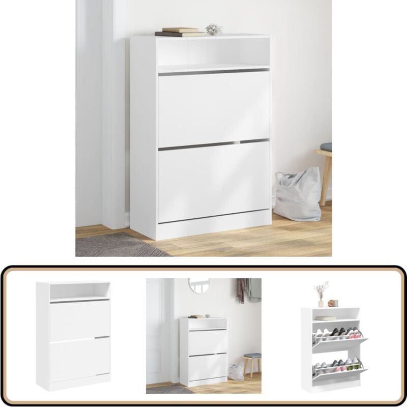 Vidaxl - Armoire à chaussures 2 tiroirs rabattables blanc 80x34x116 cm - Armoire à Chaussures - Meuble Chaussure - Étagère Chaussures - Rangement