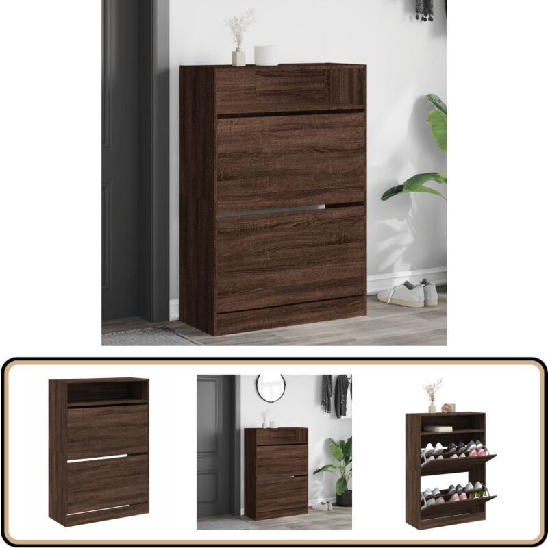 Vidaxl - Armoire à chaussures 2 tiroirs rabattables chêne marron - Meuble Range Chaussure - Étagère Chaussure - Armoire Chaussure - Rangement