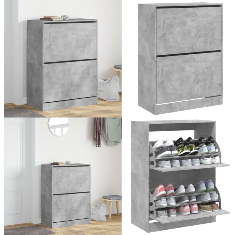 Vidaxl - Armoire à chaussures 2 tiroirs rabattables gris béton - Meuble Range Chaussure - Armoire Chaussure - Étagère Chaussure - Organiseur