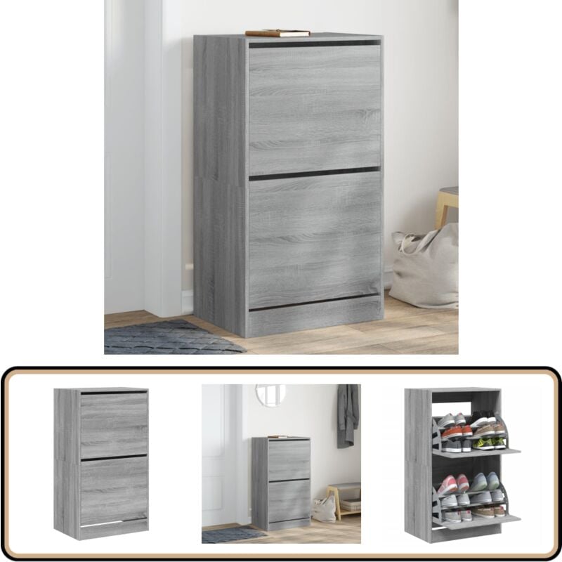 Vidaxl - Armoire à chaussures 2 tiroirs rabattables sonoma gris - Meuble Chaussure - Étagère Chaussure - Rangements Chaussures - Armoire à Chaussures