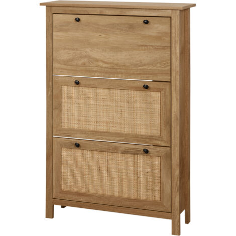 Armoire à chaussures 3 portes abattantes en rotin cannage bois naturel
