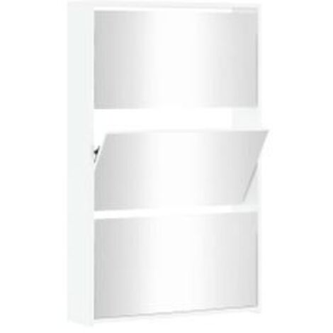 Armoire à chaussures 3 portes rabattables avec miroir Ranka H 102cm – Design moderne et élégant-Blanc brillant