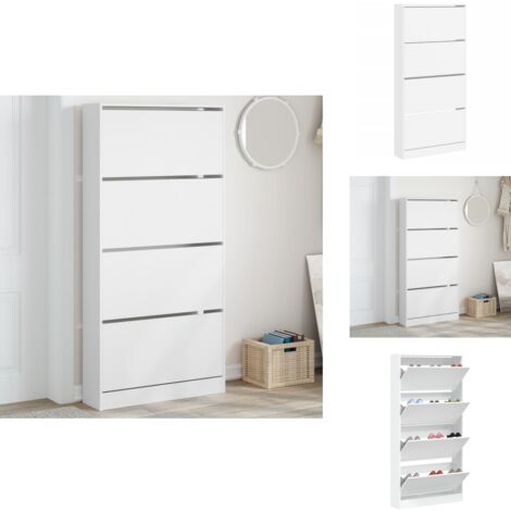 Armoire à chaussures 4 tiroirs rabattables blanc 80x21x163,5 cm - Meuble Chaussure - Étagère Chaussure - Range Chaussures - Armoire À Chaussures - Meuble Entrée