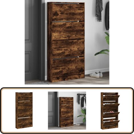 Armoire à chaussures 4 tiroirs rabattables chêne fumé - Meuble Chaussure - Étagère Chaussure - Rangements Chaussures - Armoire À Chaussures - Meuble Entrée