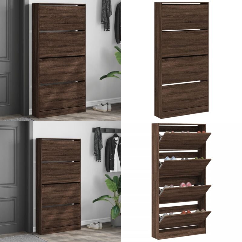 Armoire à chaussures 4 tiroirs rabattables chêne marron - Meuble Chaussure - Étagère Chaussure - Rangements Chaussures - Armoire à Chaussures