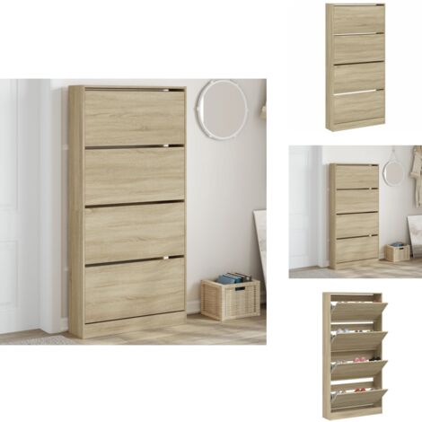 Armoire à chaussures 4 tiroirs rabattables chêne sonoma - Meuble Chaussure - Étagère Chaussure - Rangements Chaussures - Armoire À Chaussures - Meuble Entrée