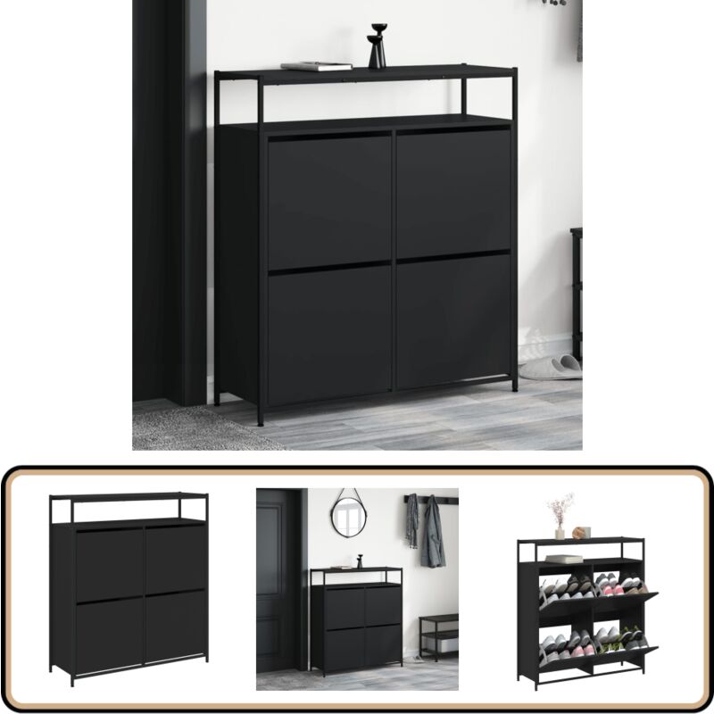 Armoire à chaussures 4 tiroirs rabattables noir 100x34x112 cm - Armoire à Chaussures - Meuble Chaussure - Étagère Chaussures - Rangement Chaussures