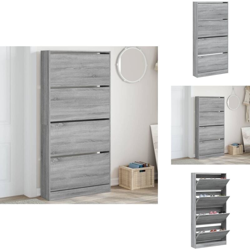 Armoire à chaussures 4 tiroirs rabattables sonoma gris - Meuble Chaussure - Étagère Chaussure - Rangements Chaussures - Armoire à Chaussures
