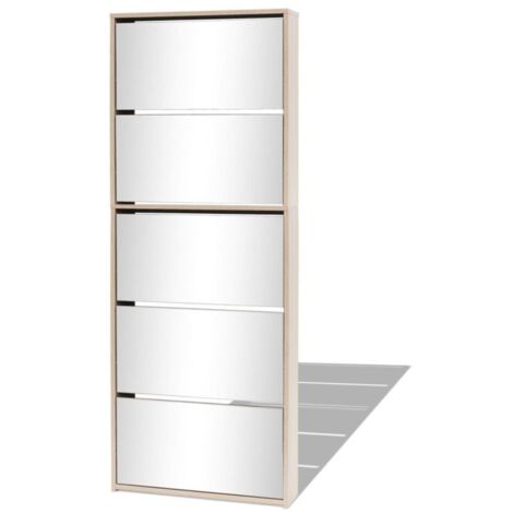 Armoire à chaussures 5 portes rabattables avec miroir Ranka H 170cm – Design moderne et élégant-Chêne clair