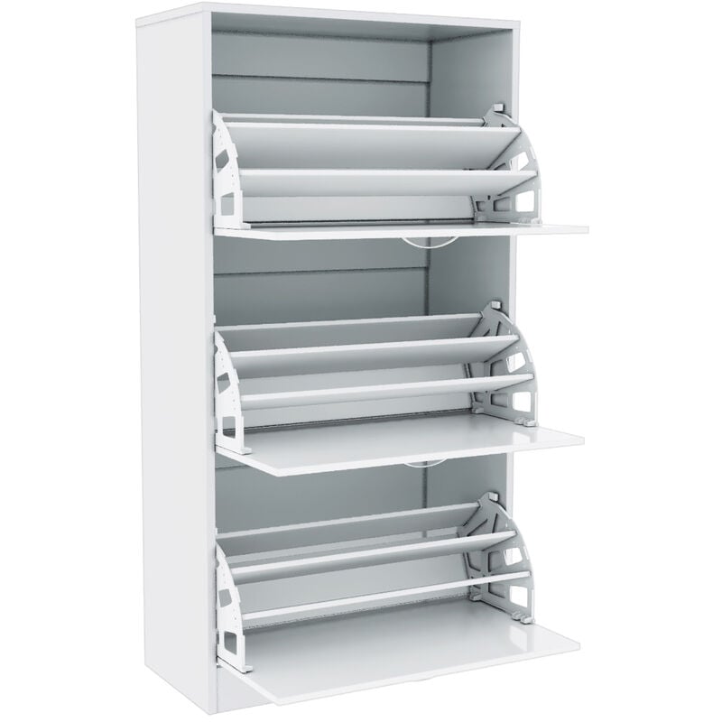 Armoire à Chaussures 63x30x120cm 3 abattants en Bois Entrée avec Cloisons Amovibles pour Salon, Cuisine, Couloir Sirhona