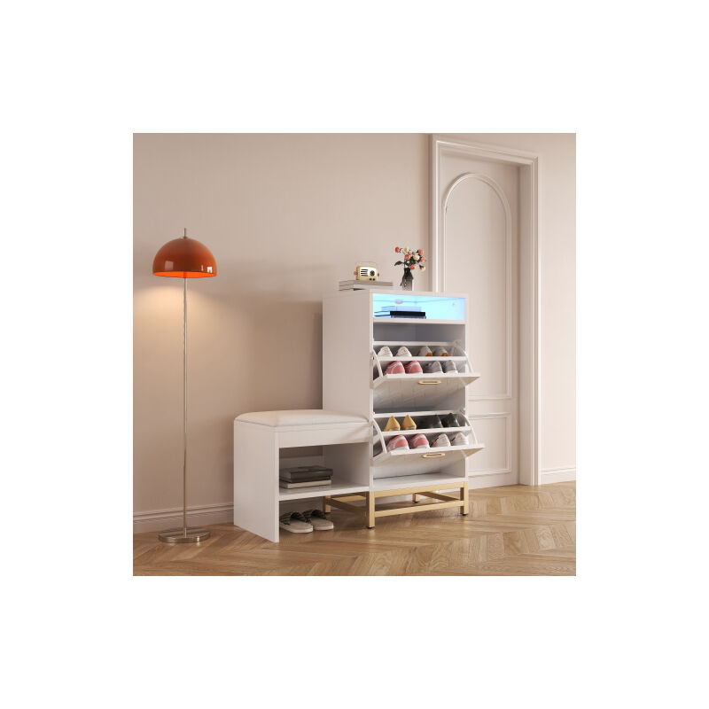 Armoire à chaussures à double couvercle, tabouret de changement de chaussures, étagère à chaussures, flipper, avec lampe