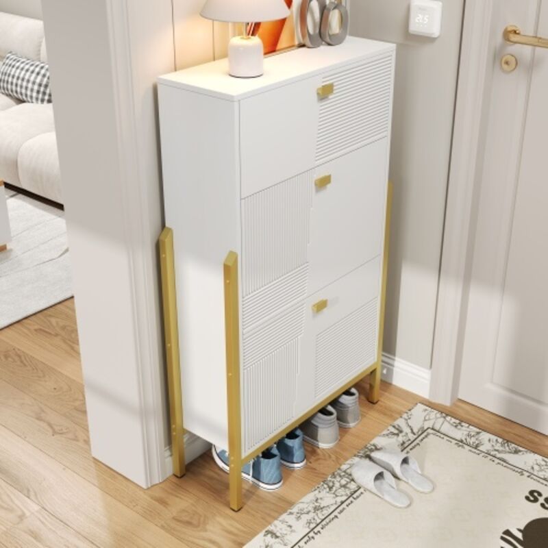 Okwish - Armoire à chaussures, armoire à chaussures avec tiroirs, étagère à chaussures double avec poignées et pieds dorés