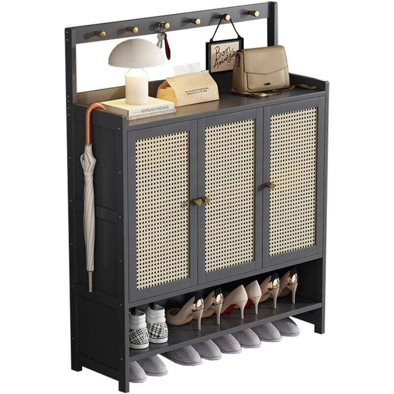 Sinbinta - Armoire à chaussures autoportante, garde-robe de couloir avec crochets pour parapluie, clés, sacs à main - sarcelle 98x131cm