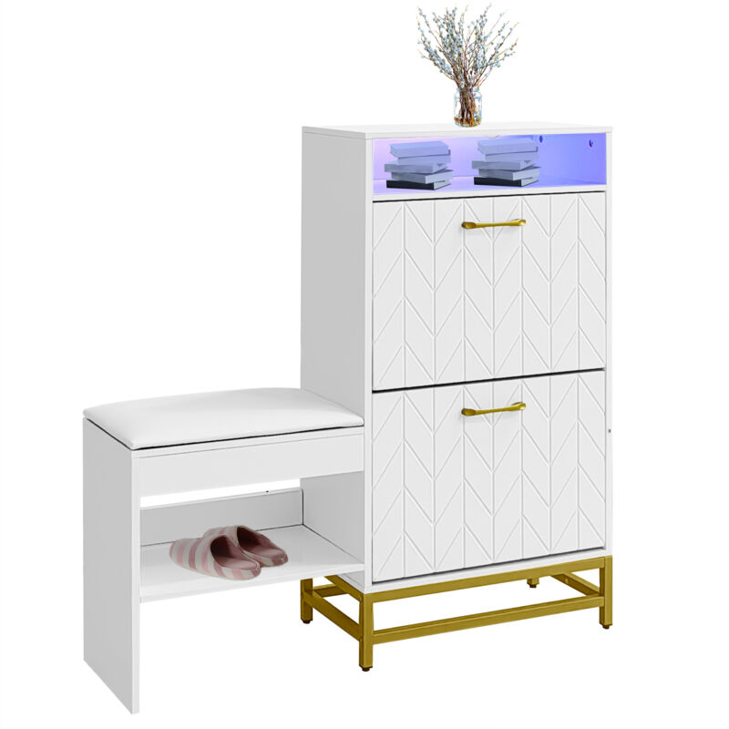 Okwish - Armoire à chaussures avec 2 couvercles à charnières, tabouret à langer, étagère à chaussures, tourne-chaussures, armoire à chaussures, avec