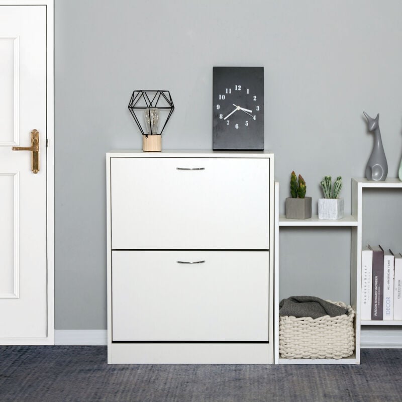 Meerveil - Mondeer Meuble à chaussures 2 portes en Panneaux de Particules de Bois E1 Revêtement blanc