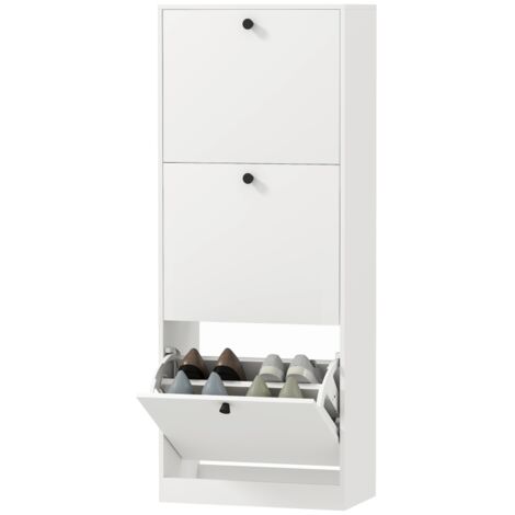 Armoire à chaussures avec 3 compartiments. Étagère pour les chaussures, dotée d’une paroi réglable. Meuble de rangement pour les chaussures. Serrure pour empiler 12 paires de chaussures. Dimensions : 