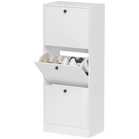 Armoire à chaussures avec 3 compartiments, meuble pour les chaussures, étagère à chaussures dotée d’une paroi réglable. Meuble de style compact, conçu pour contenir 12 paires de chaussures. Dimensions