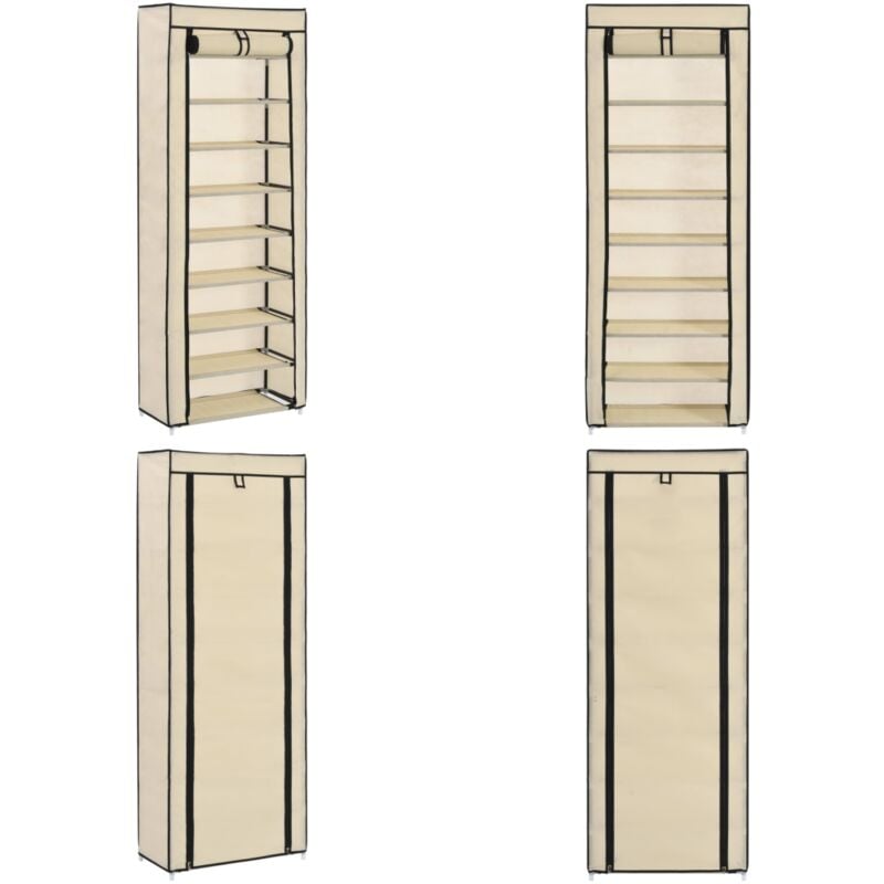Armoire à chaussures avec housse Crème 57x29x162 cm Tissu - Armoire à Chaussures - Rangement Chaussures - Étagère Chaussures - Meuble Chaussure