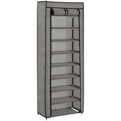 Armoire à chaussures avec housse Gris 57x29x162 cm Tissu vidaXL