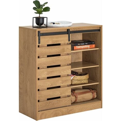 SoBuy FSB65-N Armoire à Chaussures Meuble de Rangement à Chaussures Commode à Chaussures Meuble d'entrée Placard Cuisine avec Porte de Grange coulissante