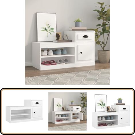 Armoire à chaussures blanc 100x42x60 cm bois d'ingénierie - Meuble Range Chaussure - Armoire Chaussure - Rangement Chaussures - Meuble Entrée - Décoration Intérieur