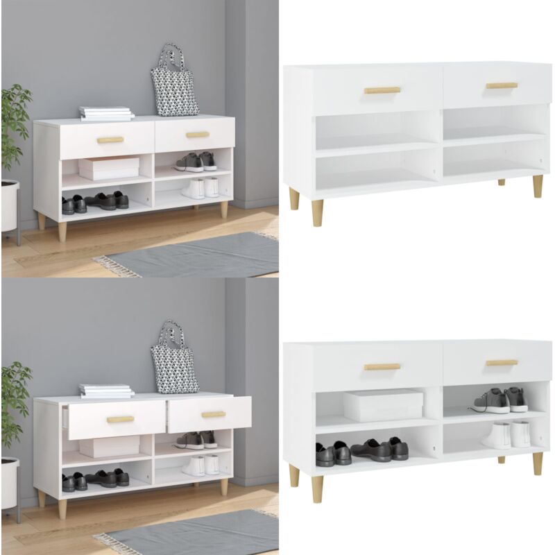 Vidaxl - Armoire à chaussures Blanc 102x35x55 cm Bois d'ingénierie - Armoire à Chaussures - Meuble Rangement Chaussures - Rangement Chaussures
