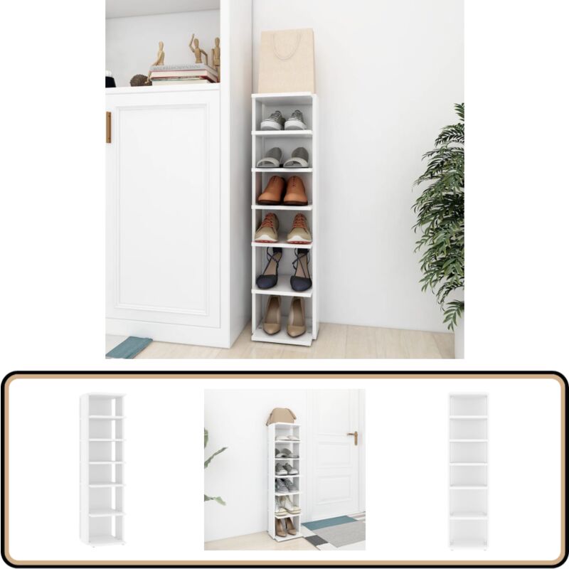 Armoire à chaussures Blanc 27,5x27x102 cm Bois d'ingénierie - Armoire à Chaussures - Rangement Chaussures - Meuble Chaussure - Étagère Chaussures