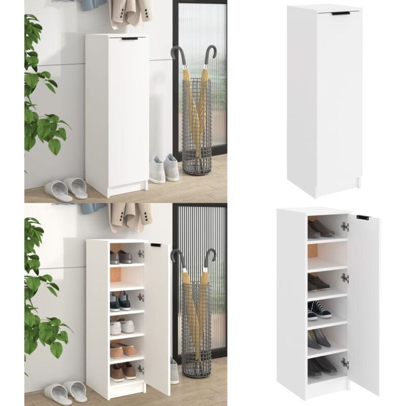 Armoire à chaussures Blanc 30x35x100 cm Bois d'ingénierie - Armoire À Chaussures - Meuble Rangement - Organisation Chaussures - Placard Chaussures