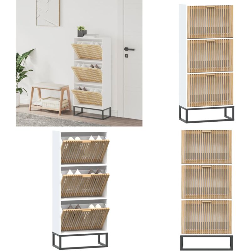 Armoire à chaussures blanc 52x25x120 cm bois d'ingénierie - Armoire à Chaussures - Meuble Chaussure - Rangement Chaussures - Organiseur Chaussures