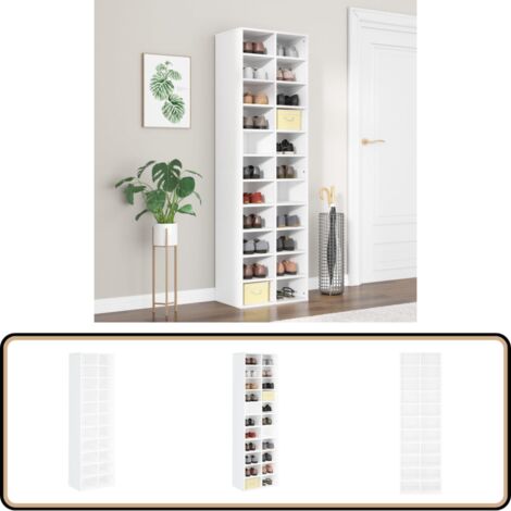 Armoire à chaussures Blanc 54x34x183 cm Bois d'ingénierie - Etagere Chaussure - Meuble Chaussure - Range Chaussures - Stockage Chaussures - Organiseur Chaussures