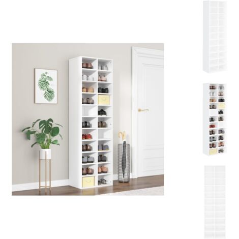 Armoire à chaussures Blanc 54x34x183 cm Bois d'ingénierie - Etagere Chaussure - Meuble Chaussure - Range Chaussures - Stockage Chaussures - Organiseur Chaussures