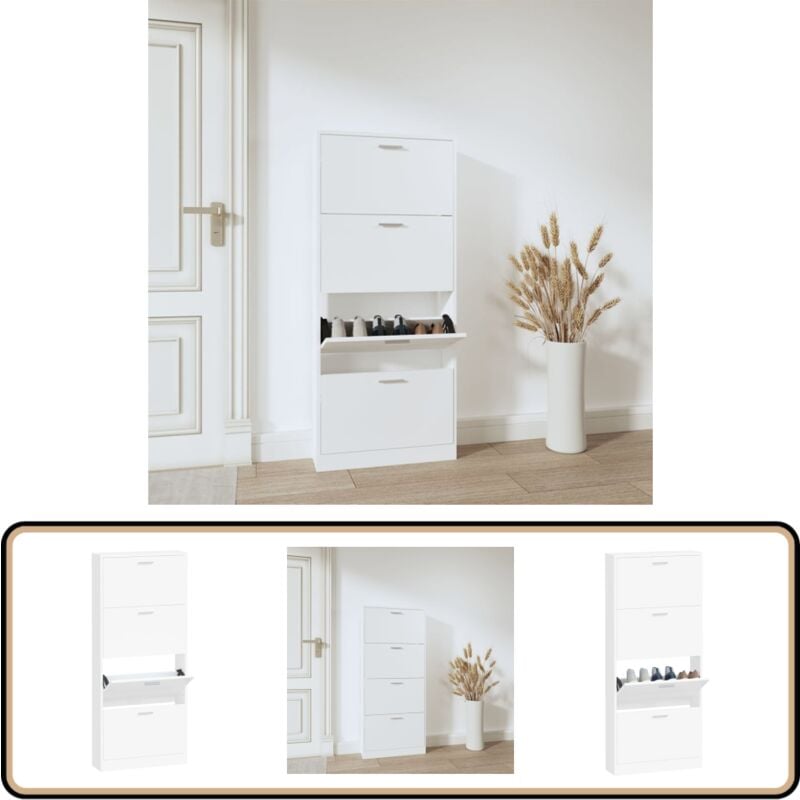 Armoire à chaussures Blanc 59x17x150 cm Bois d'ingénierie - Meuble Range Chaussure - Armoire Chaussure - Rangement Chaussures - Placard Chaussures