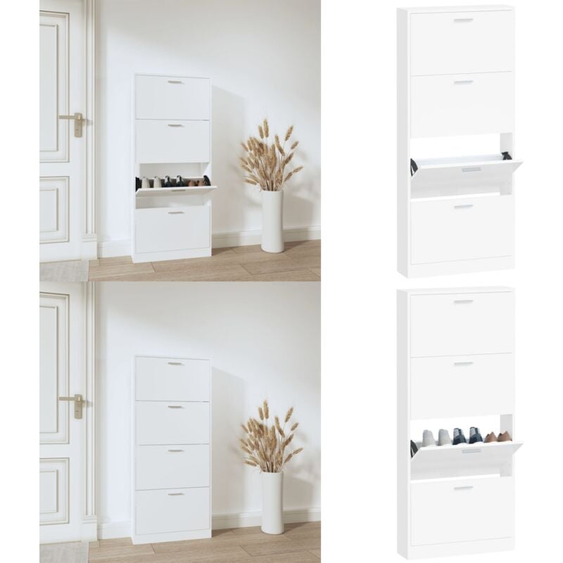 Armoire à chaussures Blanc 59x17x150 cm Bois d'ingénierie - Meuble Range Chaussure - Armoire Chaussure - Rangement Chaussures - Placard Chaussures