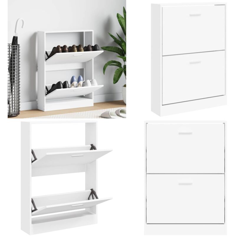 Armoire à chaussures Blanc 59x17x81 cm Bois d'ingénierie - Meuble Chaussure - Rangements Chaussures - Armoire à Chaussures - Rangement Intérieur