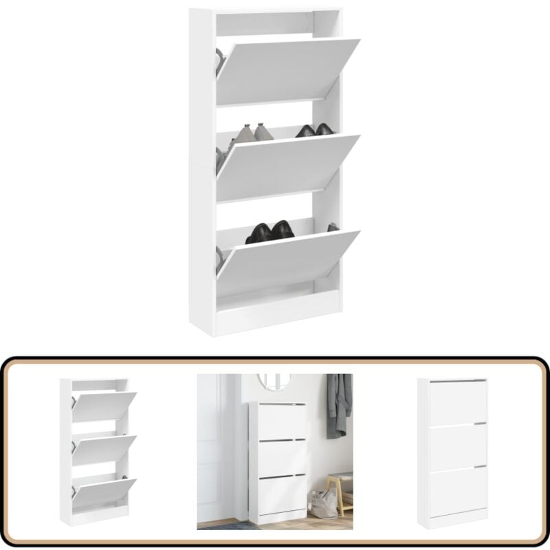 Vidaxl - Armoire à chaussures blanc 60x21x125,5 cm bois d'ingénierie - Meuble Chaussure - Rangements Chaussures - Armoire Chaussures - Meuble Entrée