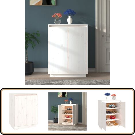 Armoire à chaussures Blanc 60x35x80 cm Bois de pin massif - Meuble À Chaussures - Armoire À Chaussures - Rangement Chaussures - Étagère Chaussure - Bois De Pin