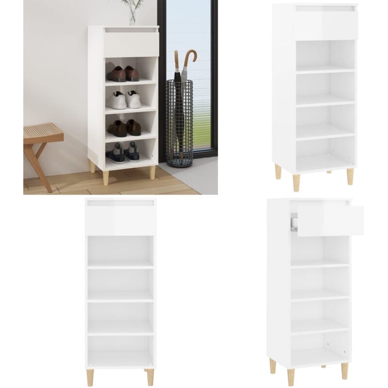 Vidaxl - Armoire à chaussures Blanc brillant 40x36x105cm Bois ingénierie - Meuble Chaussure - Rangements Chaussures - Armoire Chaussures - Rangement