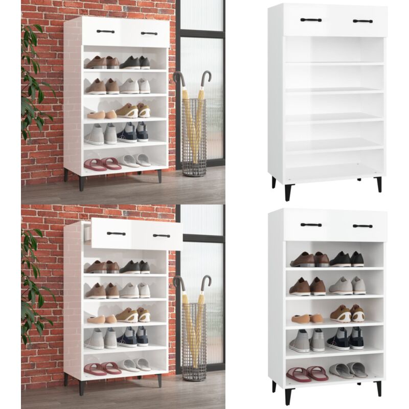 Vidaxl - Armoire à chaussures Blanc brillant 60x35x105cm Bois ingénierie - Armoire à Chaussures - Meuble Chaussure - Rangement Chaussures - Placard