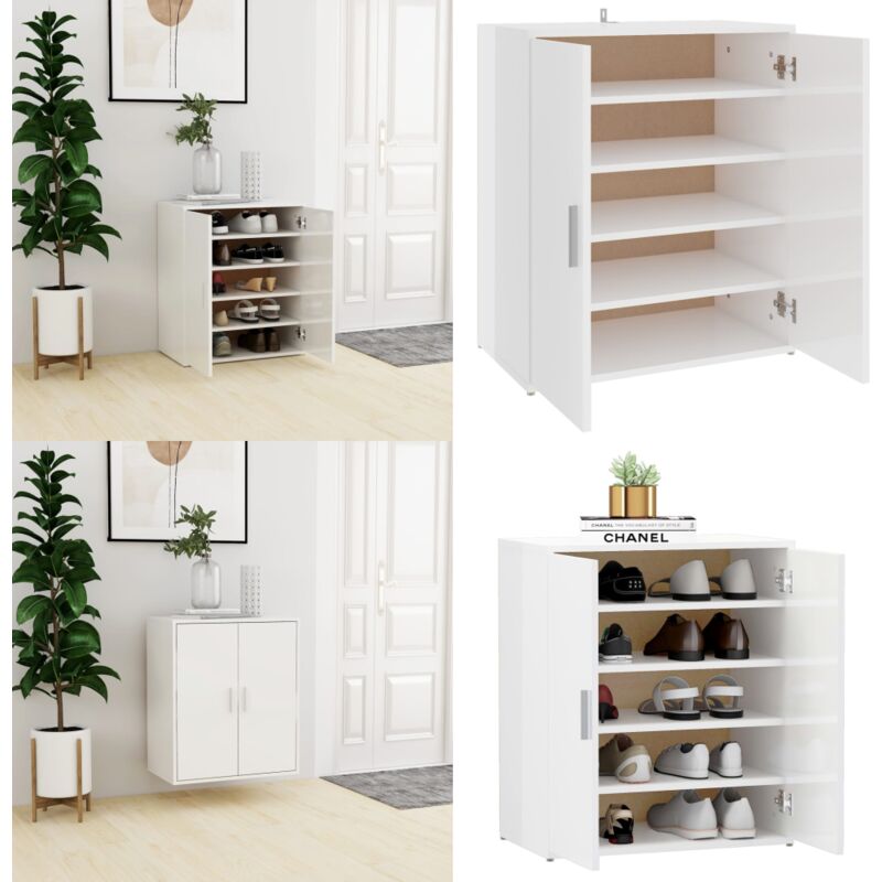 Vidaxl - Armoire à chaussures Blanc brillant 60x35x70 cm Bois ingénierie - Armoire à Chaussures - Meuble Chaussure - Rangement Chaussures