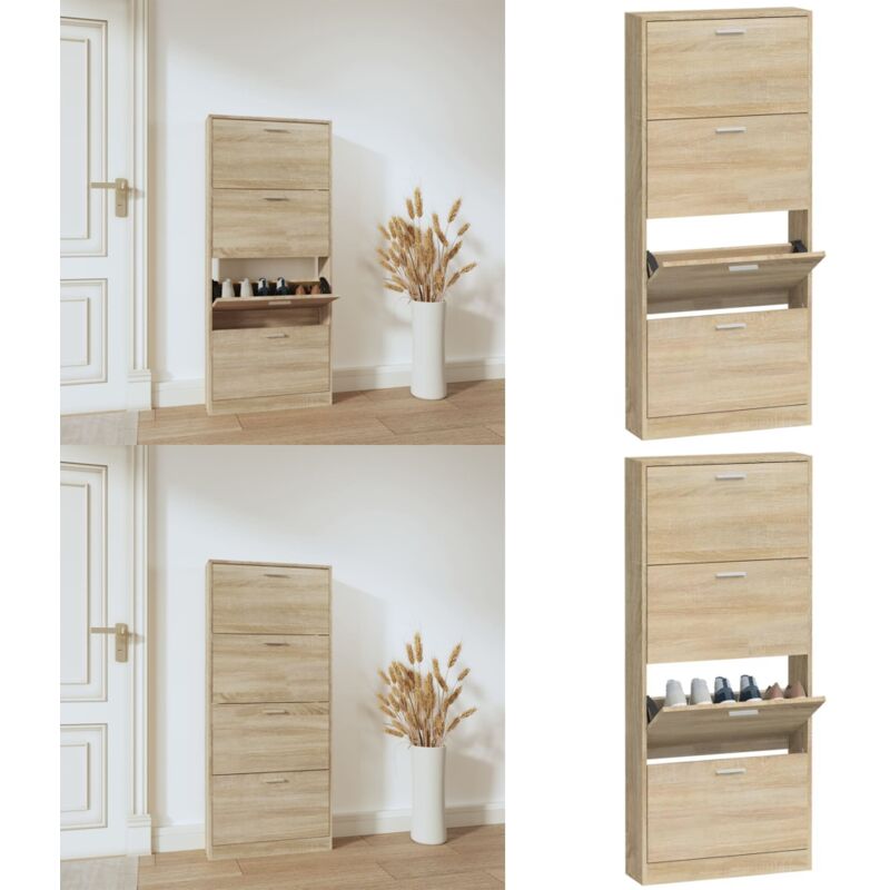 Armoire à chaussures Chêne 59x17x150 cm Bois d'ingénierie - Meuble Range Chaussure - Armoire Chaussure - Rangement Chaussure - Commode Chaussure