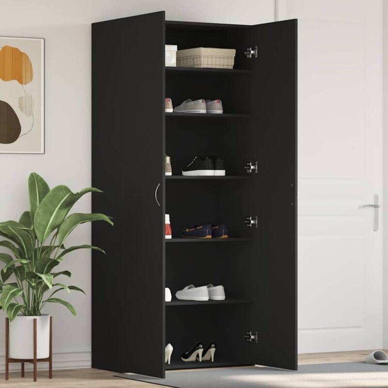 Vidaxl - Cabinet à chaussures Noir 80 x 35.5 x 180 cm Bois d'ingénierie