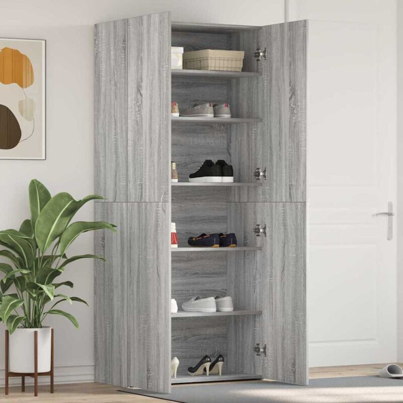 Vidaxl - Cabinet à chaussures Gris 80 x 35.5 x 180 cm Bois d'ingénierie