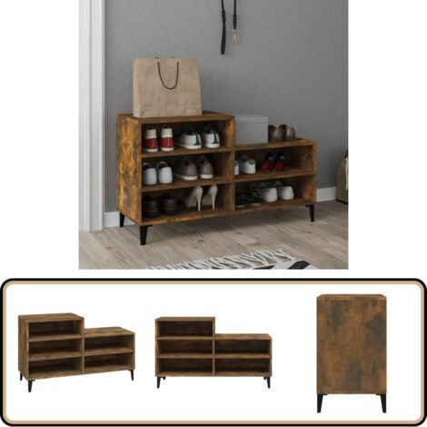 Armoire à chaussures Chêne fumé 102x36x60 cm Bois d'ingénierie - Meuble Chaussure - Rangements Chaussures - Armoire À Chaussures - Meuble Entrée - Rangement Compact