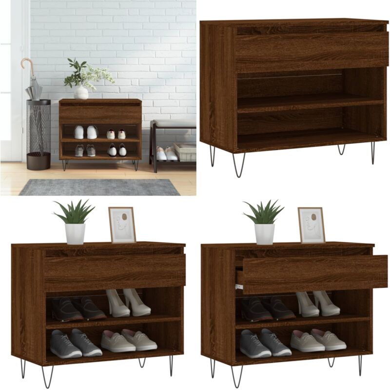 Armoire à chaussures Chêne marron 70x36x60 cm Bois d'ingénierie - Meuble Chaussure - Rangements Chaussures - Étagère Chaussures - Armoire à
