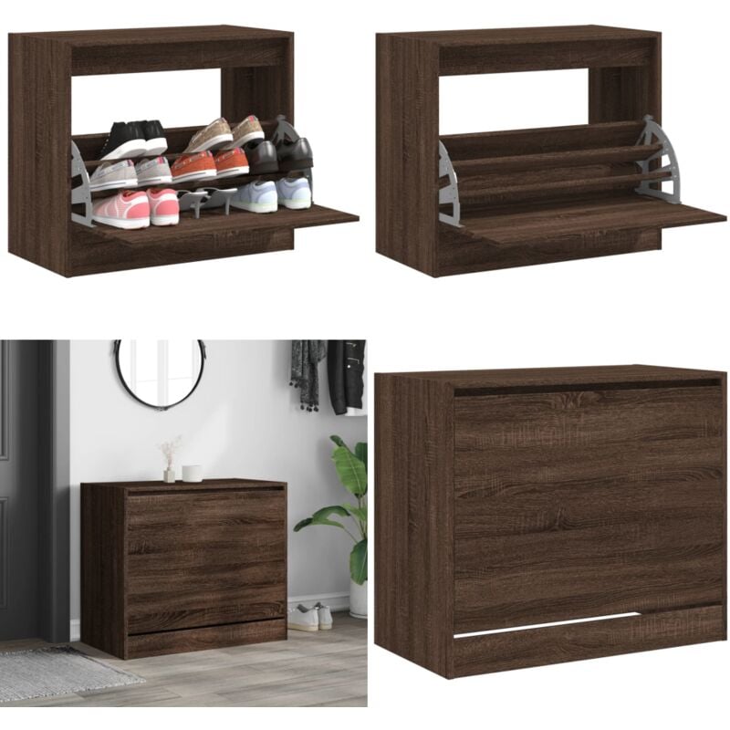 Vidaxl - Armoire à chaussures chêne marron 80x42x69 cm bois ingénierie - Meuble Chaussure - Rangemen Chaussures - Armoire Chaussure - Meuble Entrée